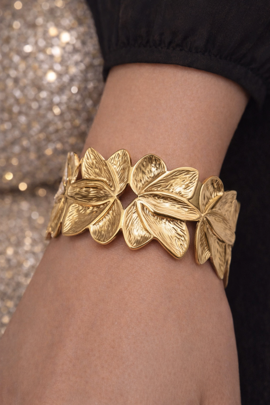 Armreif Gold Blätter Blumen Chic Party Goldfarben elegant Nickelfrei Sweet7