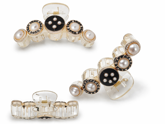 Haarklammer Black and White Peals klassisch elegant Yehwang