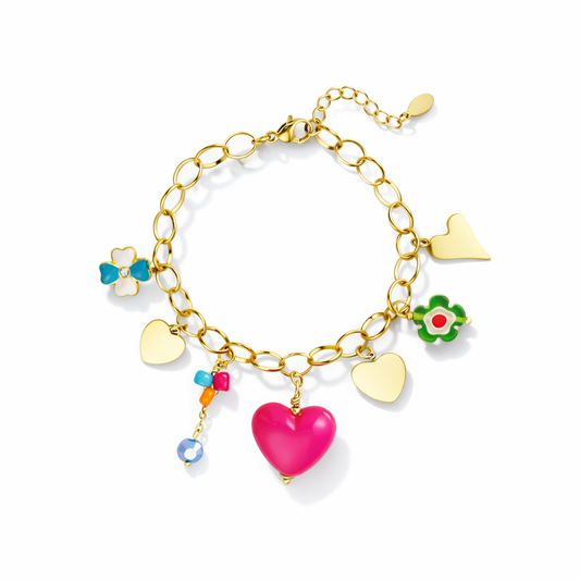 Armband Bettelarmband "Big Pink Love" Goldfarben Liebe Romantik Geschenk Yehwang