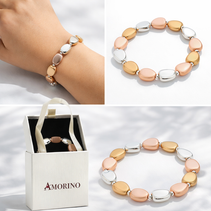 Armband elastisches Armband Dreifarbig Satiniert Matt Goldtöne Amorino