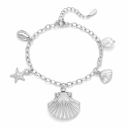 Armband Bettelarmband Muschel Seestern Süßwasserperle Silberfarben Nickelfrei Yehwang