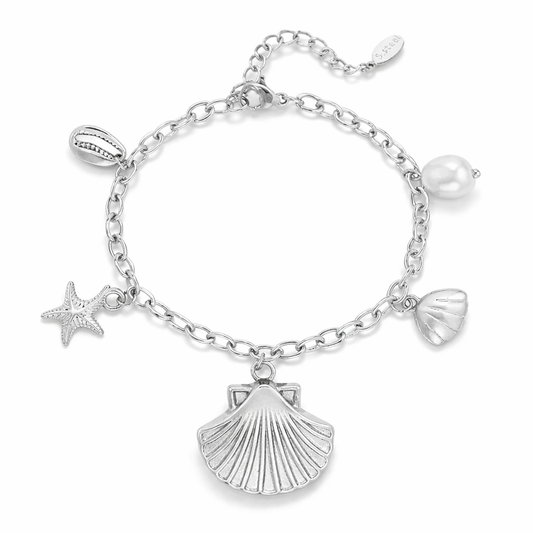 Armband Bettelarmband Muschel Seestern Süßwasserperle Silberfarben Nickelfrei Yehwang