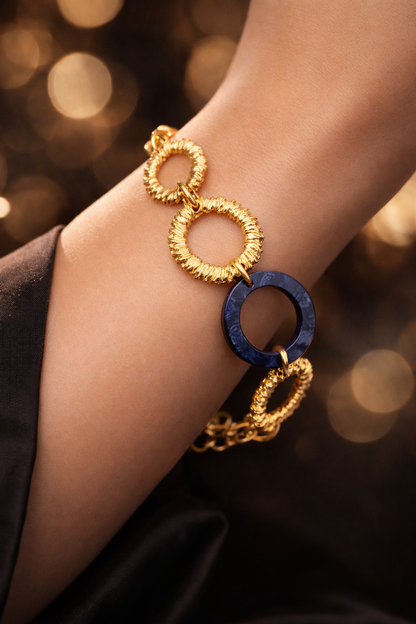 Biba Armband Matt Goldfarben Acryl Blau Beige Braun Luxus Elegant Biba Nickelfrei