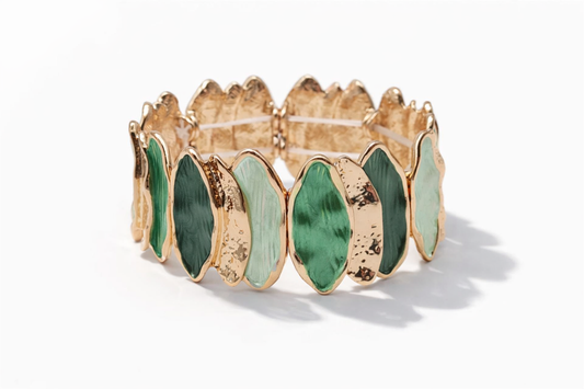 Armband elastisch Anthrazitgrau Petrol Grün Blätter Emaille nickelfrei Amorino