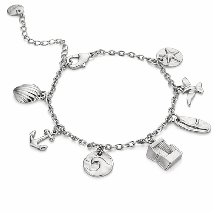 Armband Bettelarmband matt Silberfarbig Nautische Charms Biba