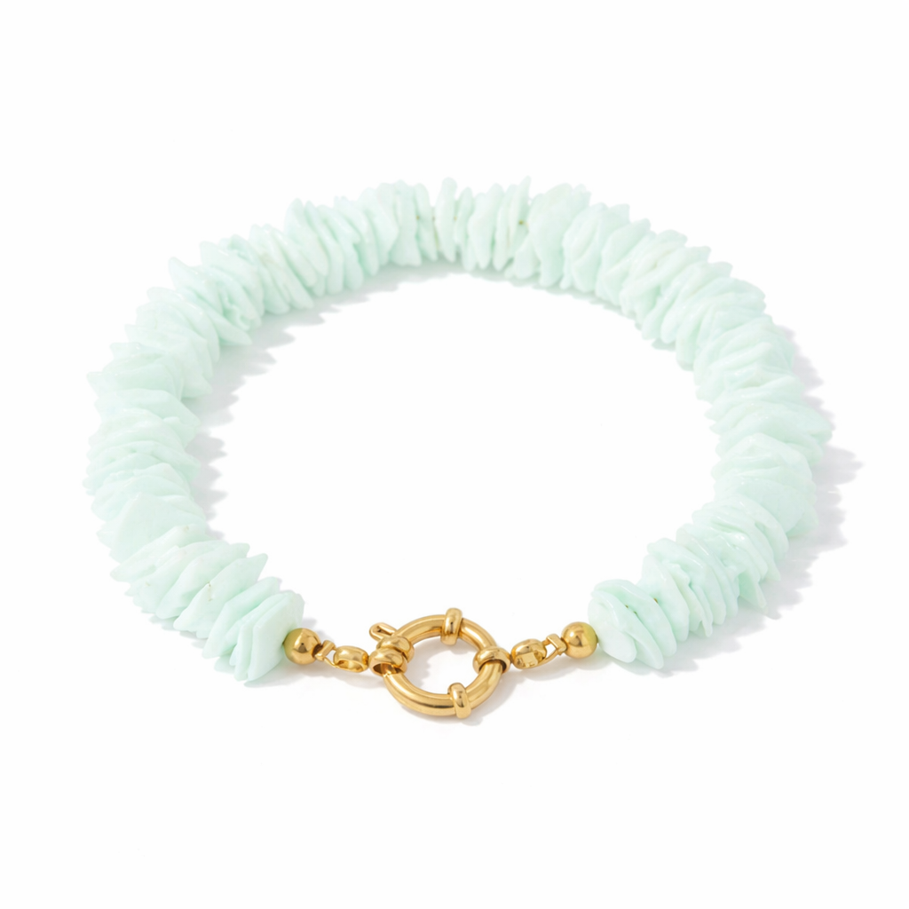 Armband Muschel Natur Meer Urlaub Strand Weiß Hellblau Yehwang Nickelfrei