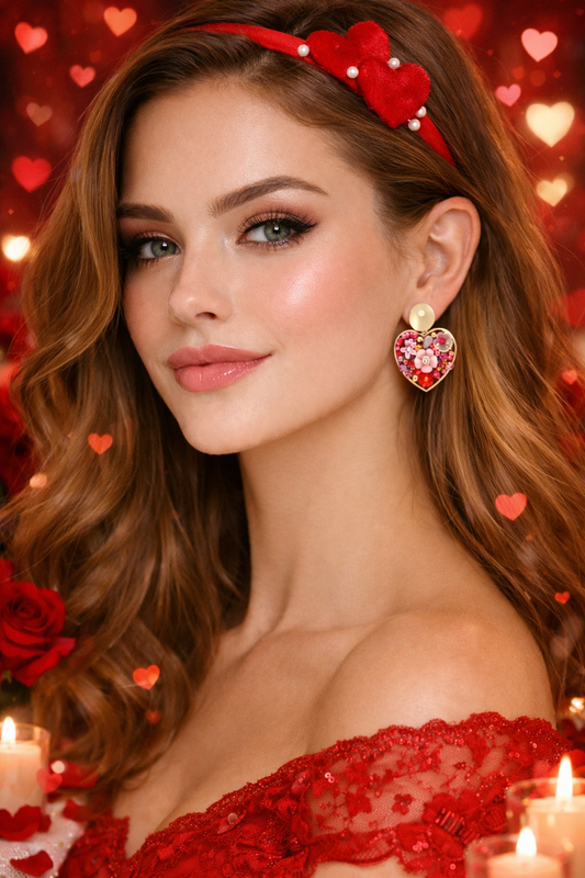 Ohrringe Herz-Ohrring Valentinstag Liebe Blumen Rosen Nickelfrei Amorino