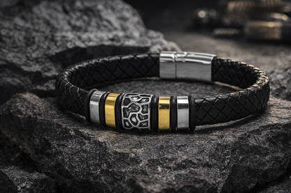 Armband Herrenarmband Schwarz geflochten Silber- und Goldfarben nickelfrei Yehwang