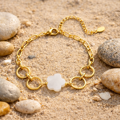 Armband Blume und Ringe goldfarben Muschel Elegant Luxus Urlaub Nickelfrei Yehwang