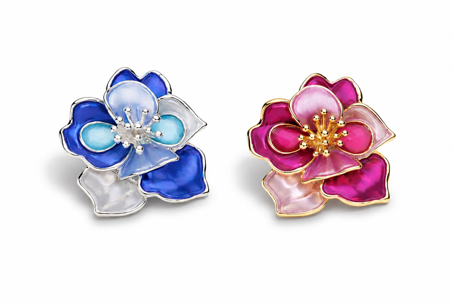 Brosche Blume Tropen Blau Fuchsia Anstecknadel Magnet Trend Sommer