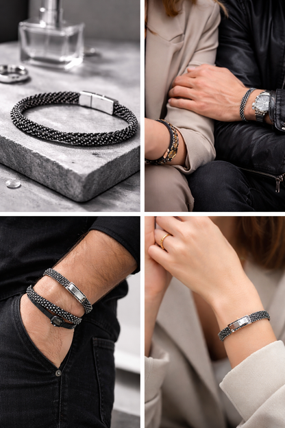 Armband Antik Silberfarben Doppelkette mit Magnetverschluss Nickelfrei Unisex Biba