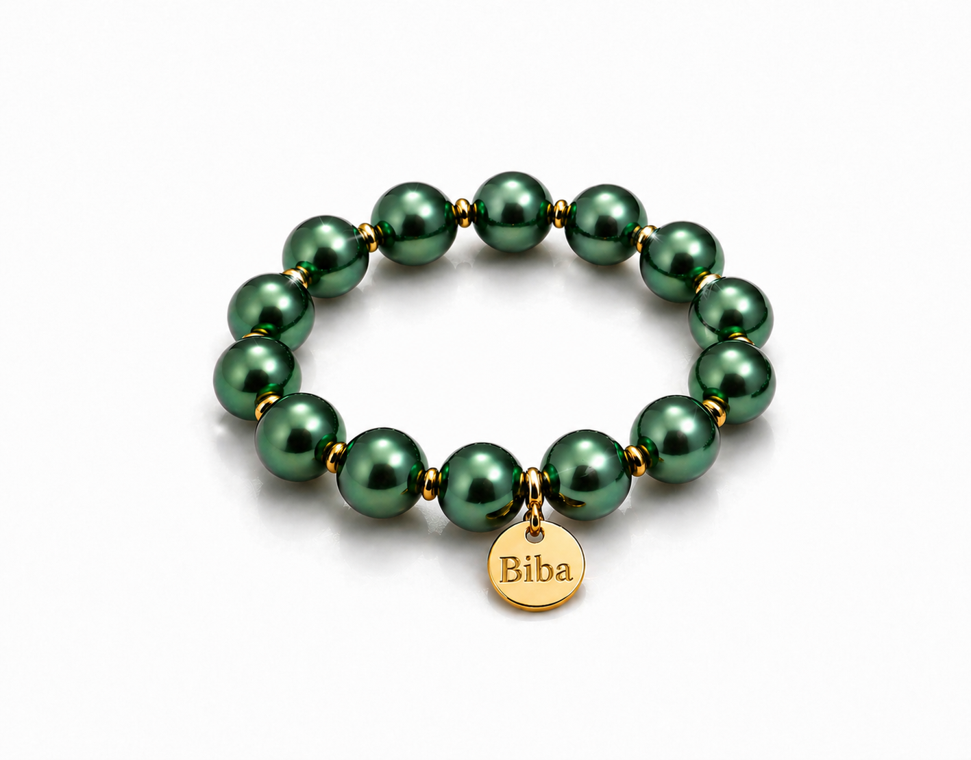 Armband elastisch Grün goldfarbene Perlen elegant Trend Sommer Biba