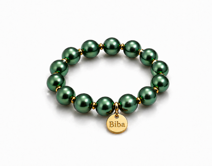 Armband elastisch Grün goldfarbene Perlen elegant Trend Sommer Biba