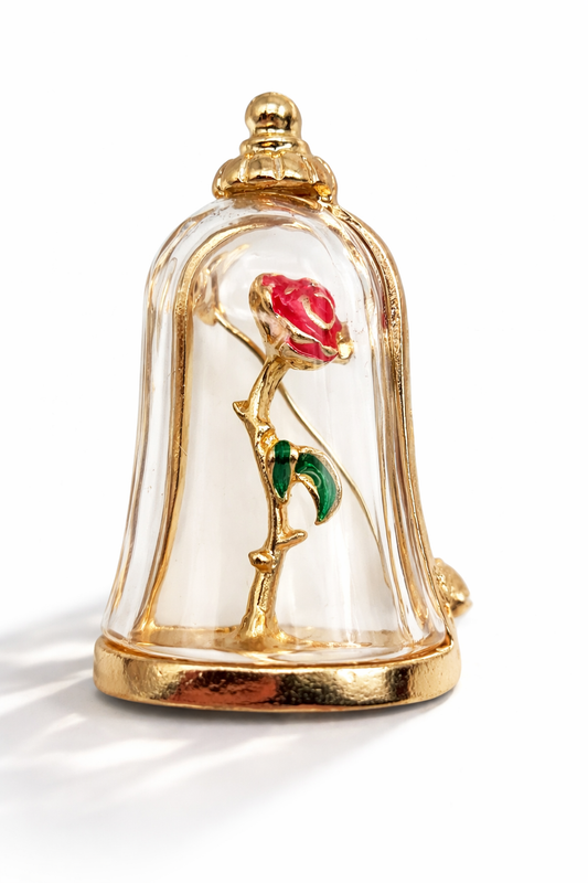Brosche Glasglocke Rose Märchen Rot Modeschmuck