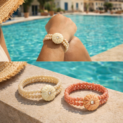 Armband Doppelarmband elastisch Medaillon Creme Biba