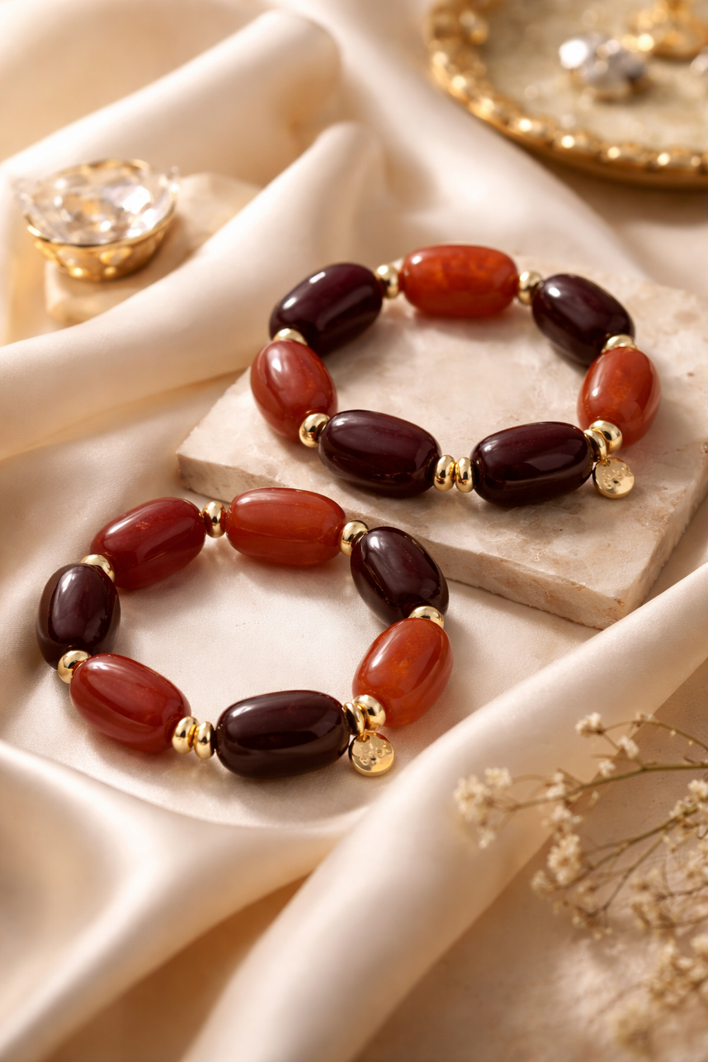Armband Elastisches Big Resin Pearls Brombeere Kirsch Farben Biba