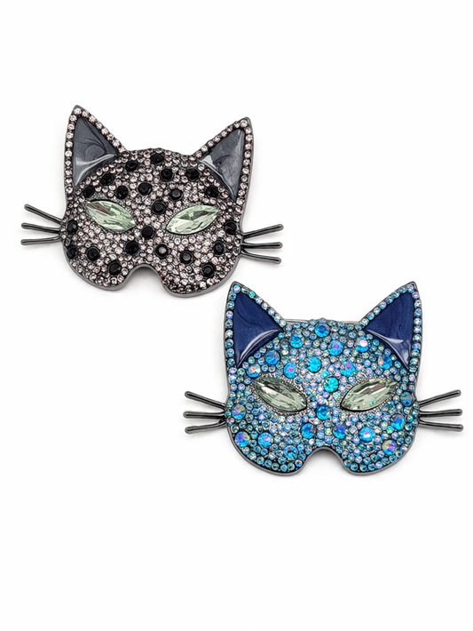 Brosche Katzen Katze Kitten Maske Blau Lilagrau Modeschmuck