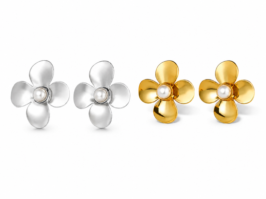 Ohrstecker floraler Perle Silber- Goldfarben nickelfrei Blume floral Yehwang