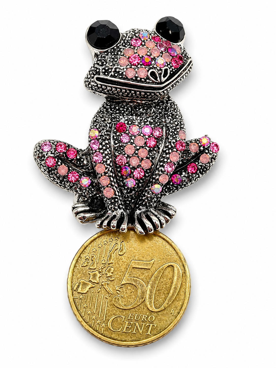 Brosche Frosch Märchen Königsfrosch Teich Blau Rosa