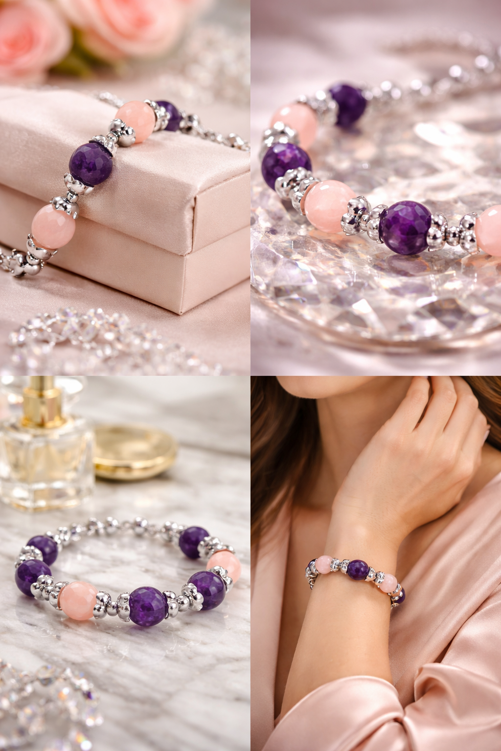 Armband Steinarmband Nickelfrei Rosa Lila Silberfarben Amorino Elegant