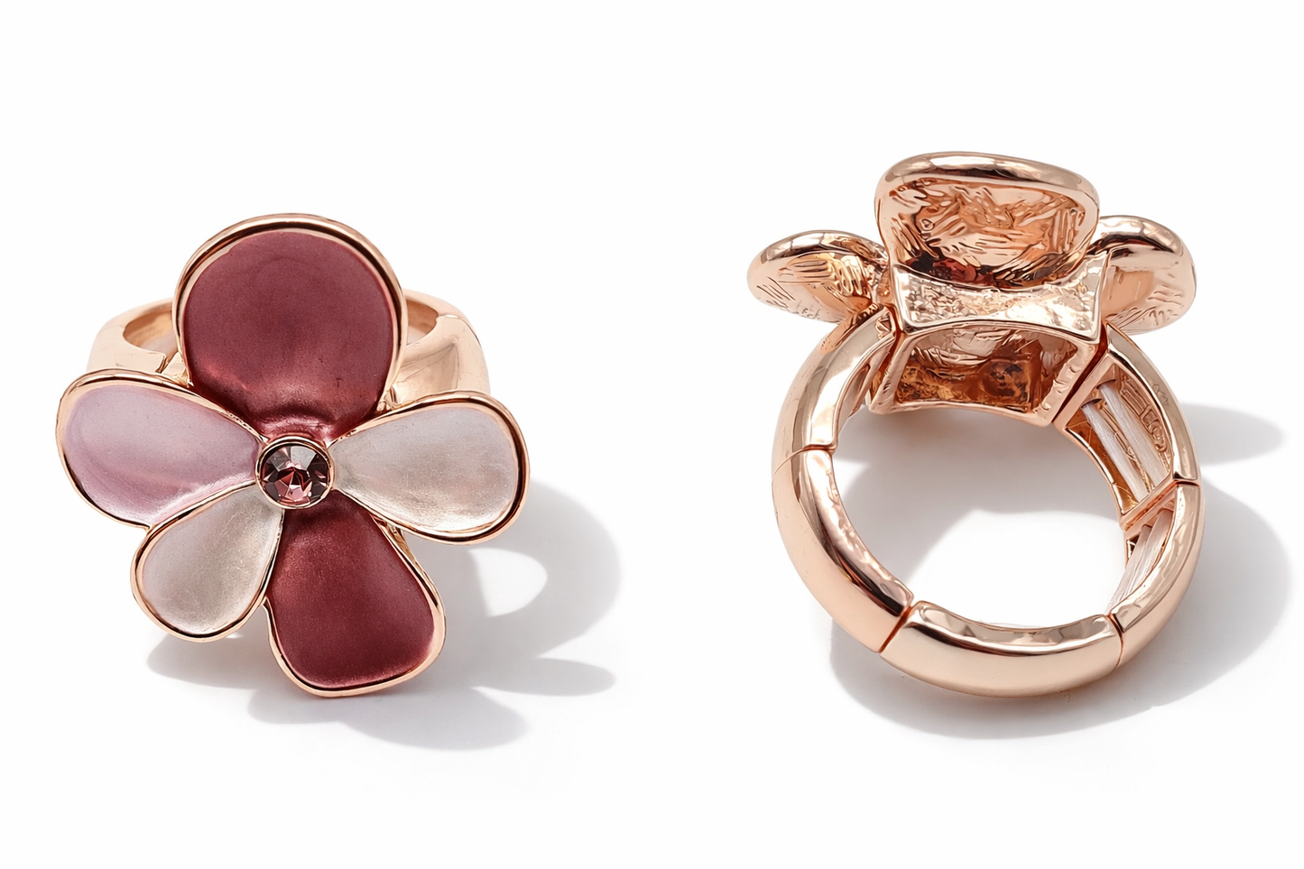 Ring Elastischer Ring Emailliertem Volant Pink Daisy Nickelfrei Amorino