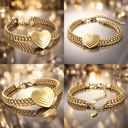 Armband auffälliges Gliederarmband Herz Goldfarben Liebe Romantik Yehwang