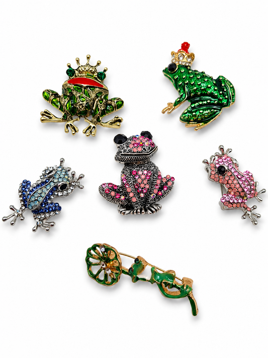 Brosche Frosch Märchen Königsfrosch Teich Blau Rosa