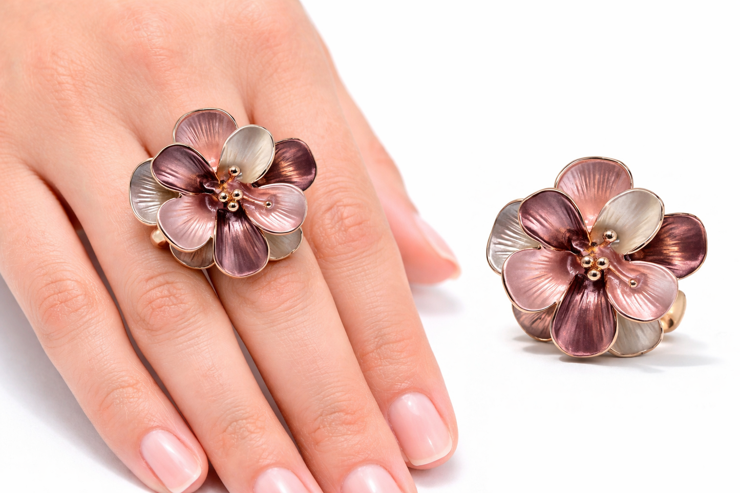Ring Elastischer Ring Emailliertem Volant Blume Farben One-Size Amorino