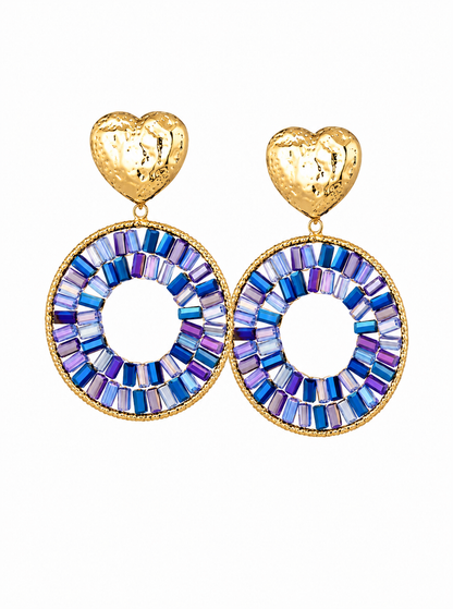 Ohrhänger Ohrringe goldfarben Ring Blau gun Metal Türkis nickelfrei Ibiza Feeling Yehwang