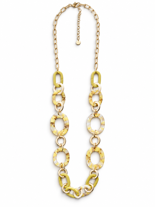 Halskette nickelfrei Acryl gelb beige langkette Modeschmuck Gliederkette Biba