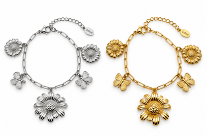 Armband Bettelarmband silber- Goldfarben Blumen Schmetterling Nickelfrei