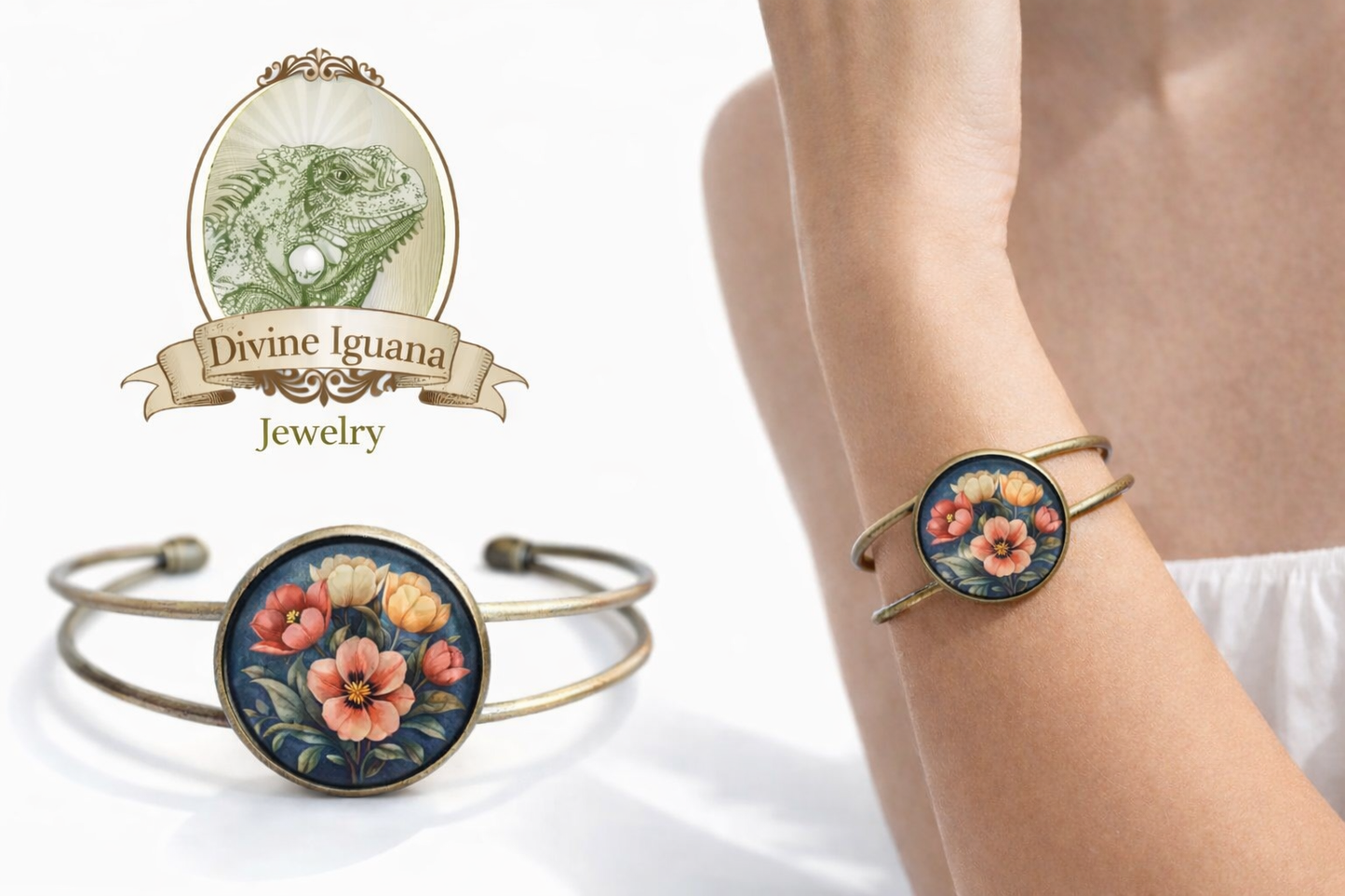 Armband Armreif Tulpen Tulpenblumen Messing Glas Frühlingsarmreif