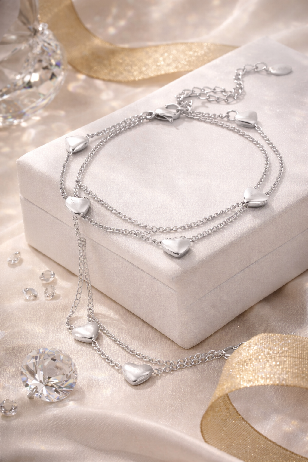 Armband „Lots of Hearts“ Silber- Goldfarben Doppelarmband filigran Herzchen Yehwang