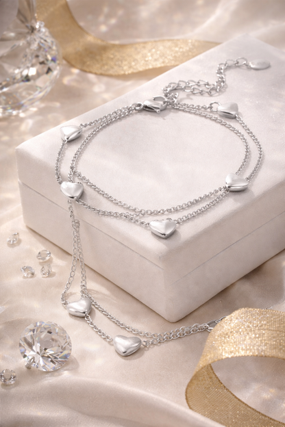 Armband „Lots of Hearts“ Silber- Goldfarben Doppelarmband filigran Herzchen Yehwang