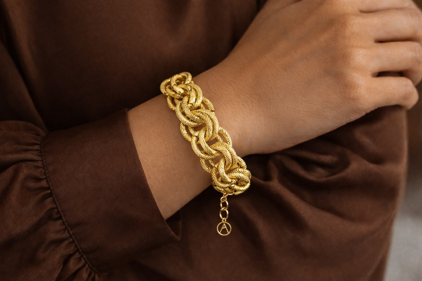 Armband Grobe Kettenarmband mit doppelter Ringglieder Gold-Silberfarben Amorino