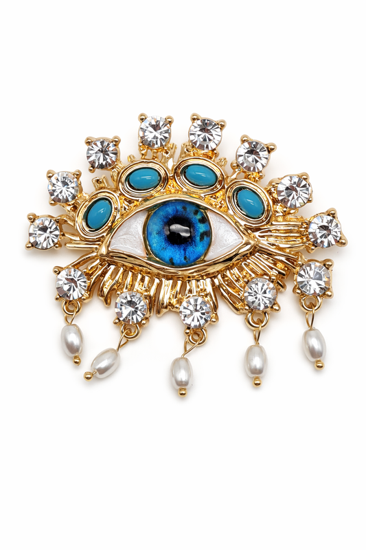 Brosche Auge  Straß Statement Sehen Blau