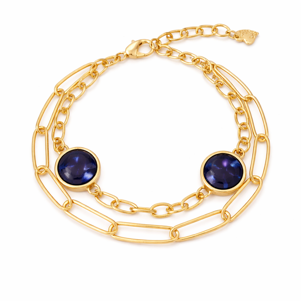 Armband Doppel Gliederarmband Gold Matt Blau 18,5 cm Nickelfrei Sweet7