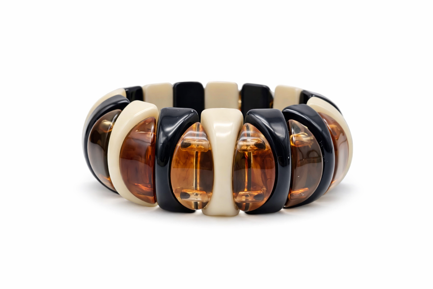 Armband elastisch Retro nickelfrei Acryl Braun schwarz creme Rauchbraun