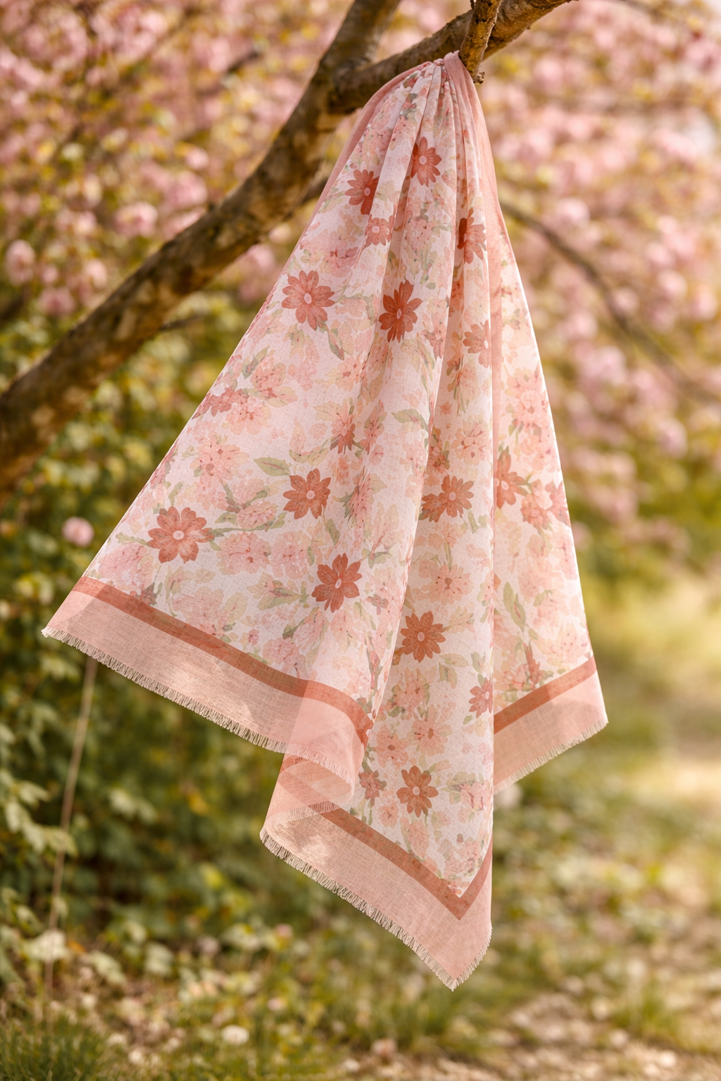 Yehwang großer Blumenschal kombinierbar Blumen beige rosa schal Tuch