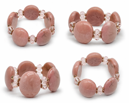 Armband Stretch Altrosa Marmor- Look Stylisch Modern Nickelfrei Romantisch Yehwang