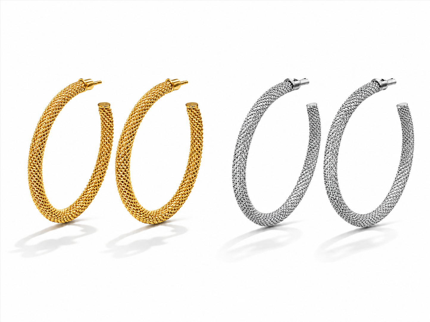 Creolen Netz-Optik Silber- Goldfarben Ohrringe nickelfrei stilvoll elegant Yehwang