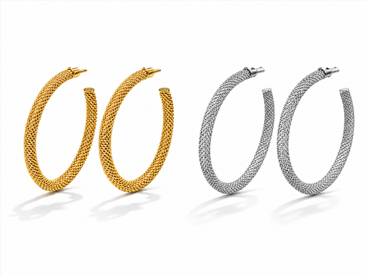 Creolen Netz-Optik Silber- Goldfarben Ohrringe nickelfrei stilvoll elegant Yehwang