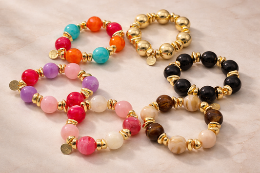 Armband Farben Treasures Space Beads elastisch Nickelfrei Biba Goldfarben