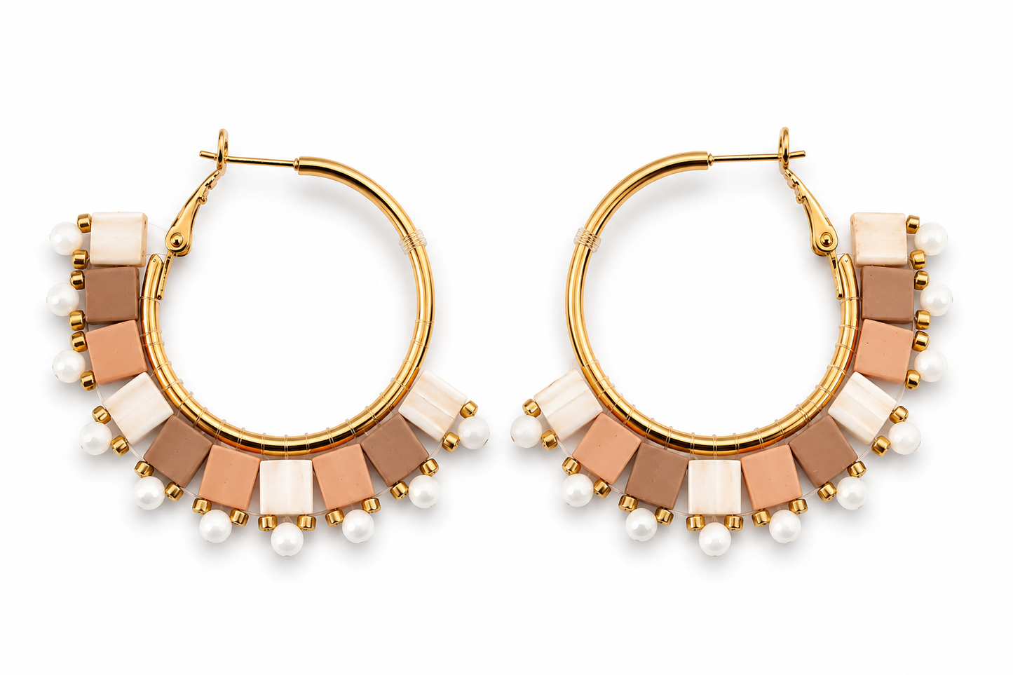 Ohrhänger Ohrringe Goldfarben Creolen Orange oder Beige Pink Nickelfrei Wauw
