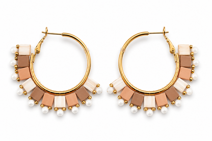 Ohrhänger Ohrringe Goldfarben Creolen Orange oder Beige Pink Nickelfrei Wauw