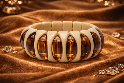 Armband elastisch Retro nickelfrei Acryl Braun schwarz creme Rauchbraun