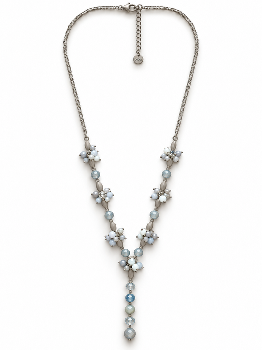 Halskette Langhalskette Y-Kette Goldfarben mit Graue Crystal Perlen Biba