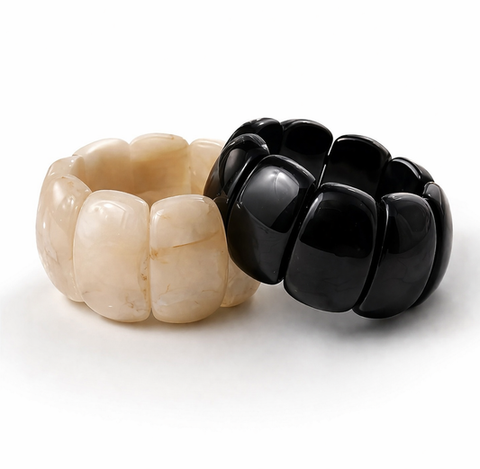 Armband Acryl Stretch Marmor Look Creme und Schwarz Nickelfrei trend 2026 Yehwang