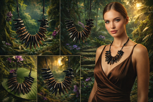 Halskette Kurzhalskette Doppelkette Resin Steine Naturmuster Boho Biba Nickelfrei