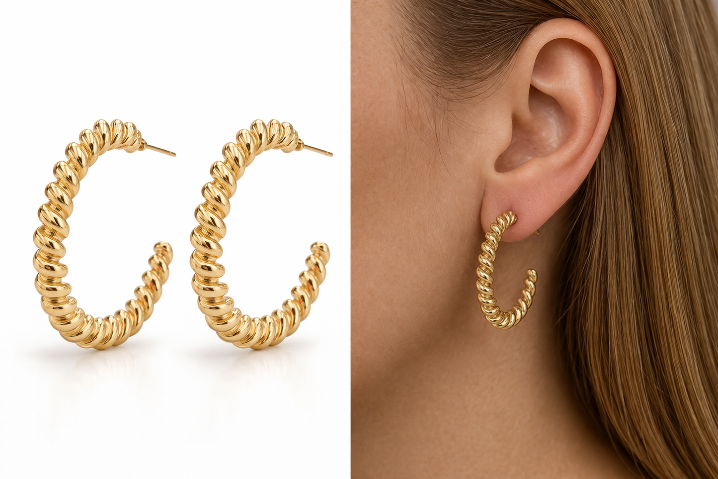 Ohrringe Creolen Goldfarben mit Relief gedrehter Optik Nickelfrei Michelle Bijou